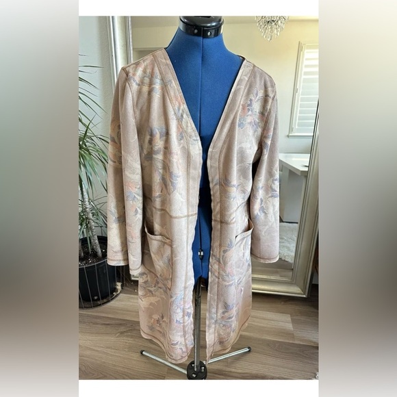 SOLITAIRE Anthropologie Vegan Suede Floral Dusty Rose Jacket Duster Size M - Picture 2 of 11